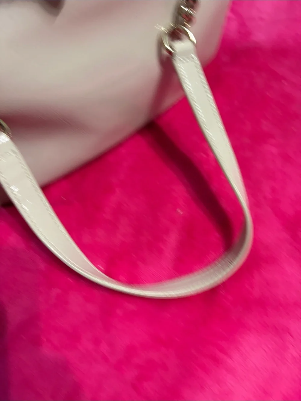 Patent Cream Shoulder Bag with Chain-Trim Straps